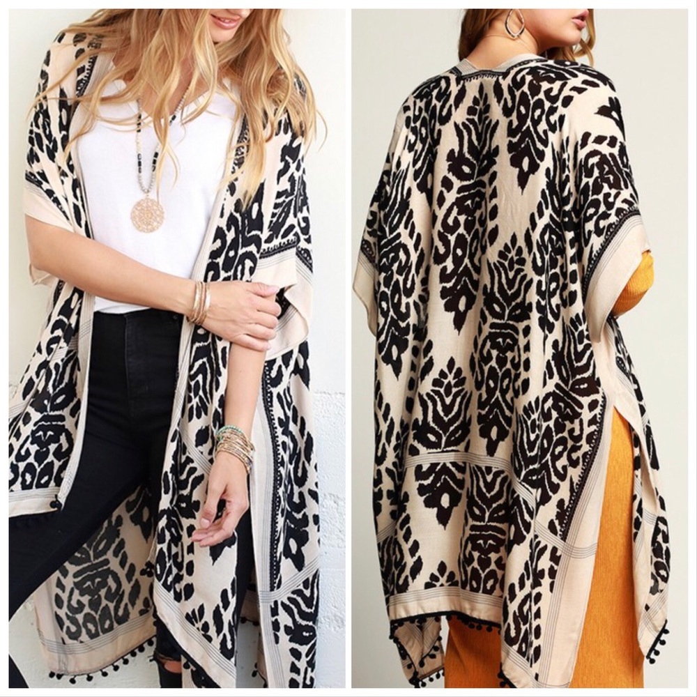 JUST IN‼️LEOPARD DETAIL BLACK IVORY- Kimono - Picture 2 of 6